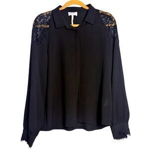 LAUNDRY by SHELLI SEGAL Button Down Black Lace Accent Blouse, Size: M